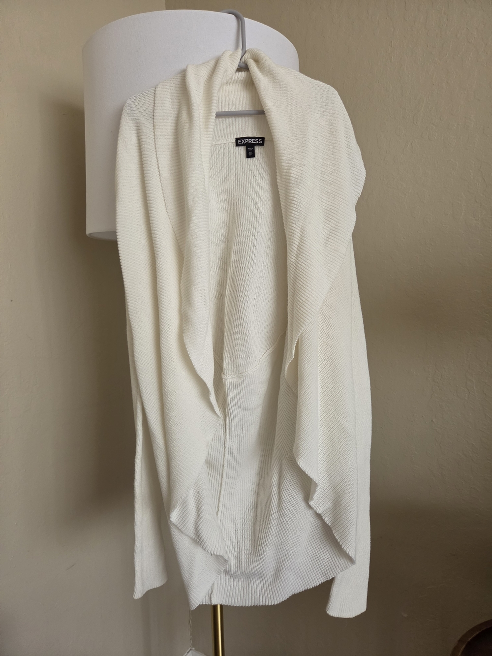 Express Cream Open-Front Draped Cardigan